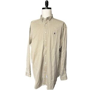 Polo Ralph Lauren Vintage cotton twill button up long sleeve khaki tan shirt|XXL
